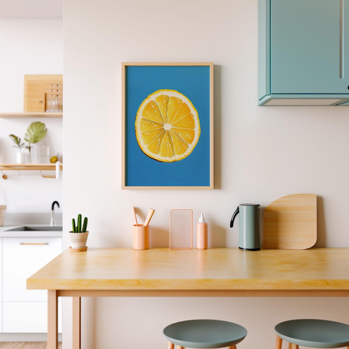 Giant Pop Art Lemon Slice on Bright Blue Background Wall Art - Image 5