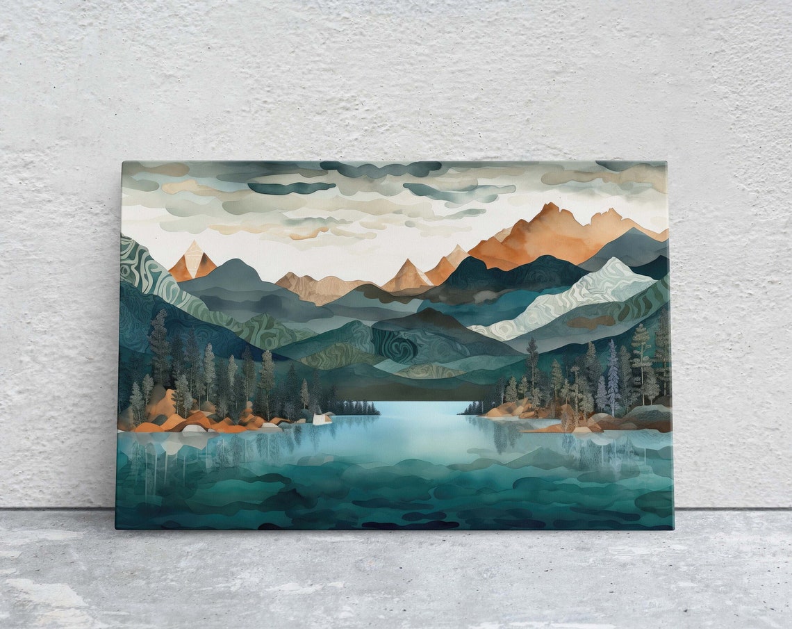 Lakeside Mountains On Lake View Mountains Abstract Landscape Modern Landscape Neutral Tones Subtle Color Watercolor Print