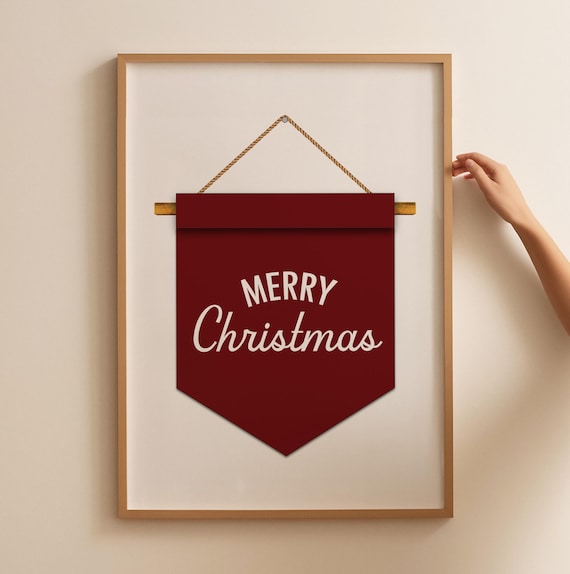 Merry Christmas Red Pennant Banner Holiday Seasonal Home Decor Poster