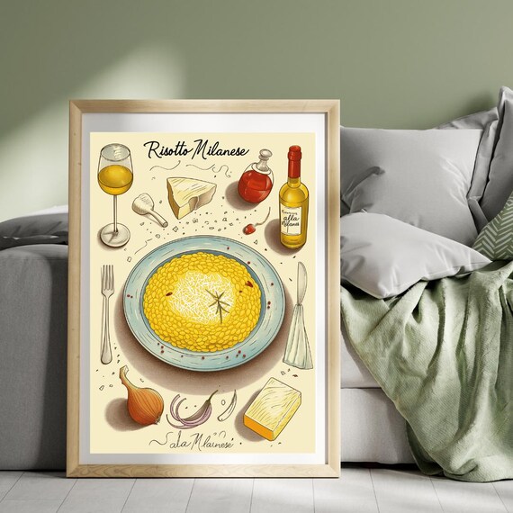Risotto Milanese Recipe Illustration Italian Kitchen Food Art Print