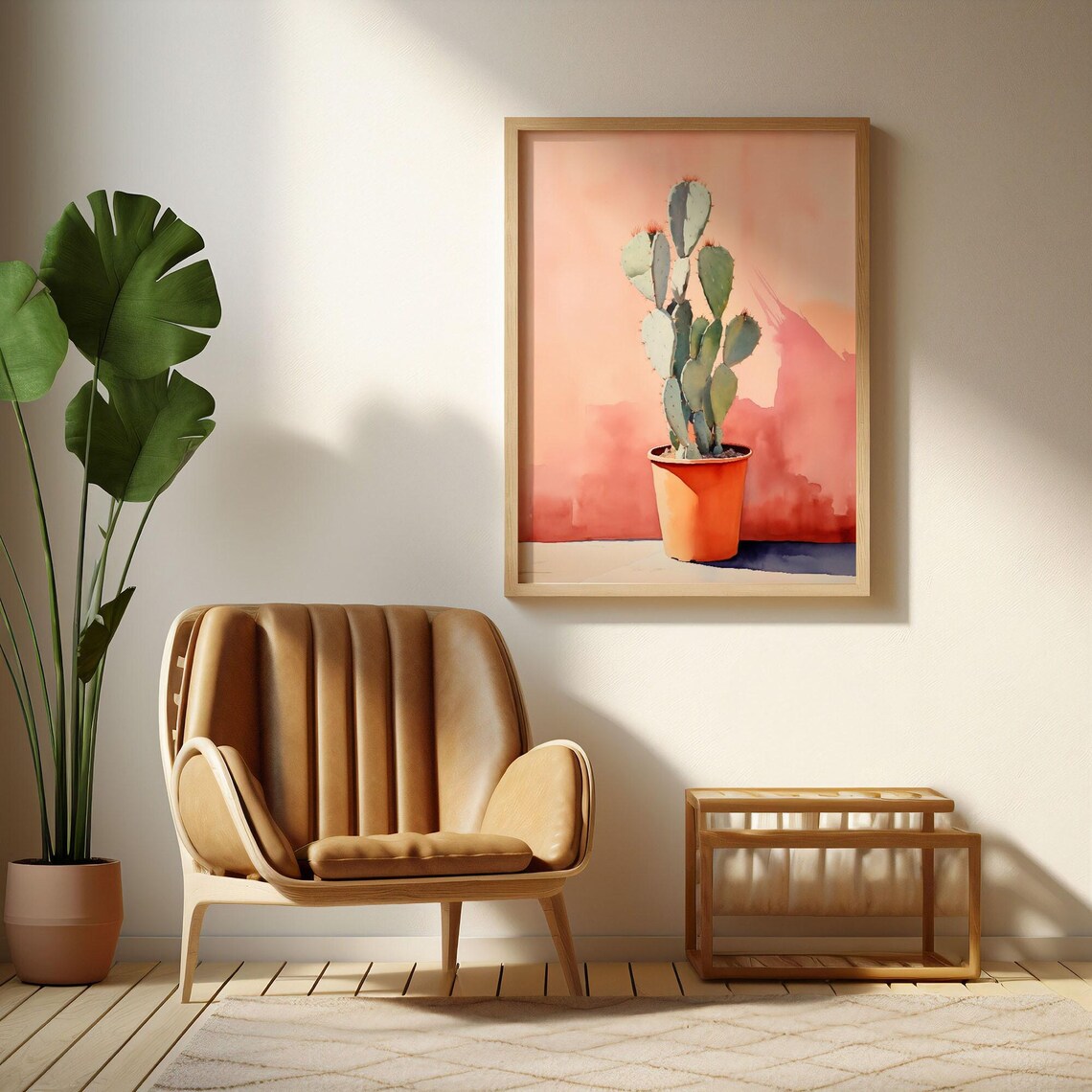 Prickly Pear Cactus In Terracotta Pot Pink Watercolor Poster