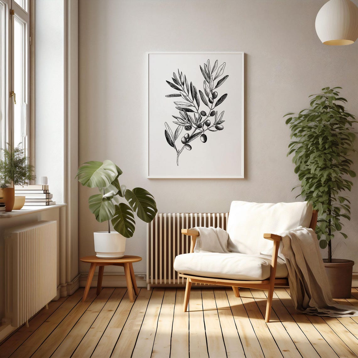 Black Ink Olive Branch Botanical Sketch Vintage Engraving Style Poster - Image 3
