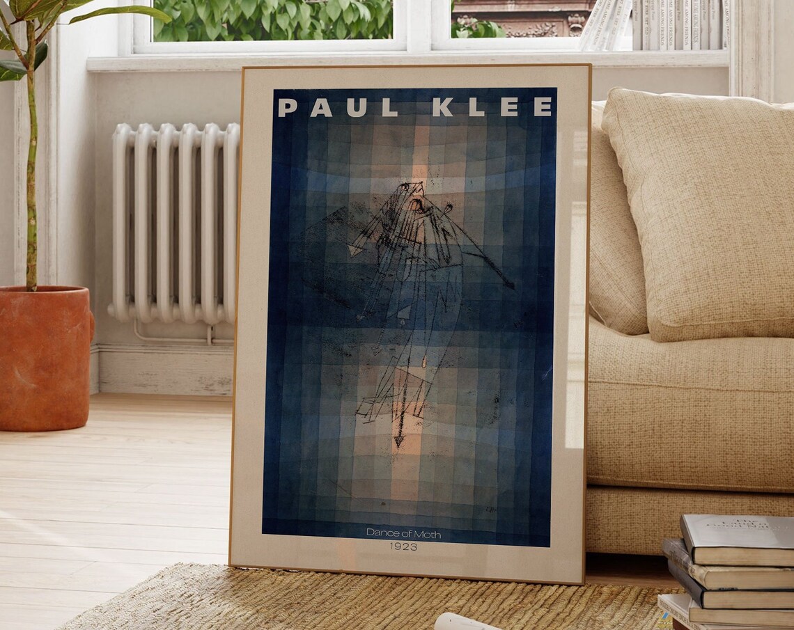 Paul Klee Dance Of Moth 1923 Blue Line Drawing Vintage Art Poster