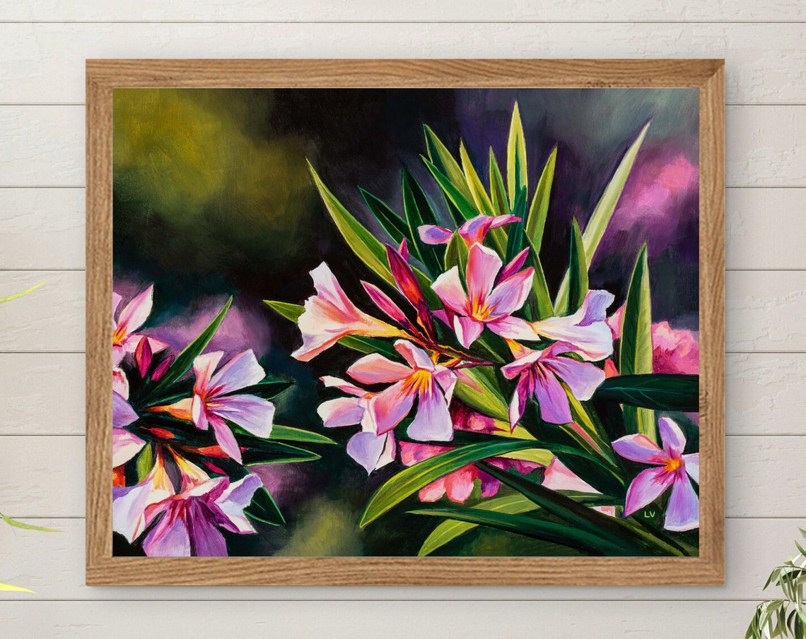Pink Oleander Blossoms Glowing in Bright Sunlight Floral Art Poster - Image 5