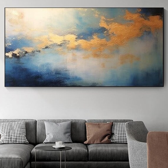 Gold Art Luxury Gold Wall Artwork On Blue Gold Hand Painted Abstract Art Modern Blue Wall Decor For Living Room