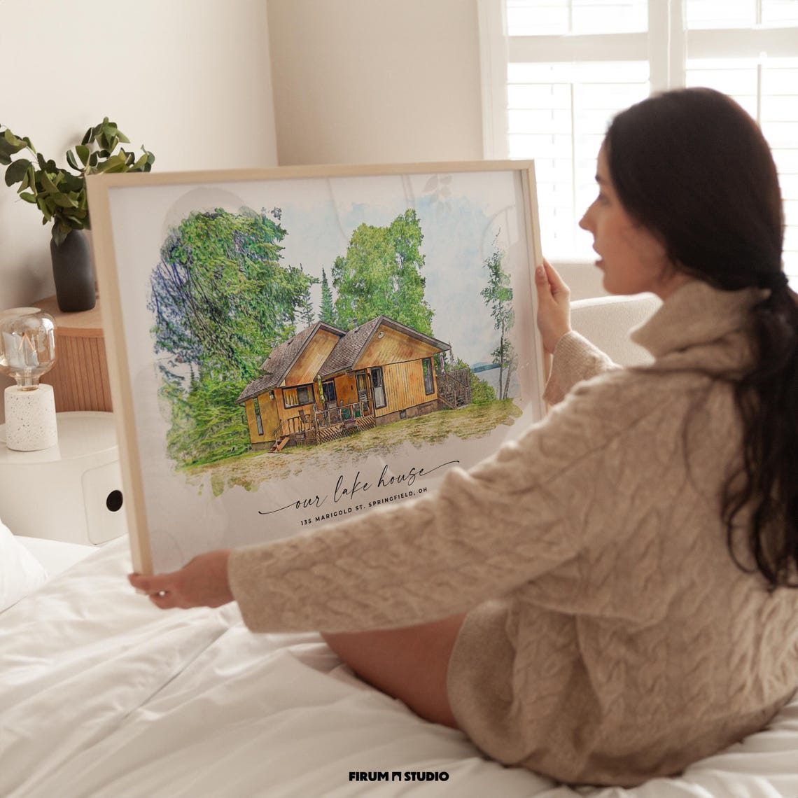 Custom Lake House Portrait, Lakeside Home Sketch