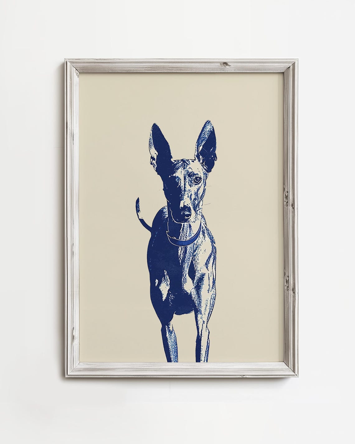 Sleek Sighthound Dog Blue Silhouette Minimalist Modern Art Poster