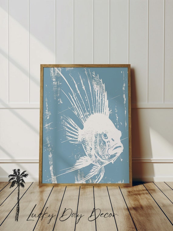 Gulf Grouper Sketch Relaxing Beach Art Coastal Fish Soft Turquoise Color Fun Imagery Ocean Prints