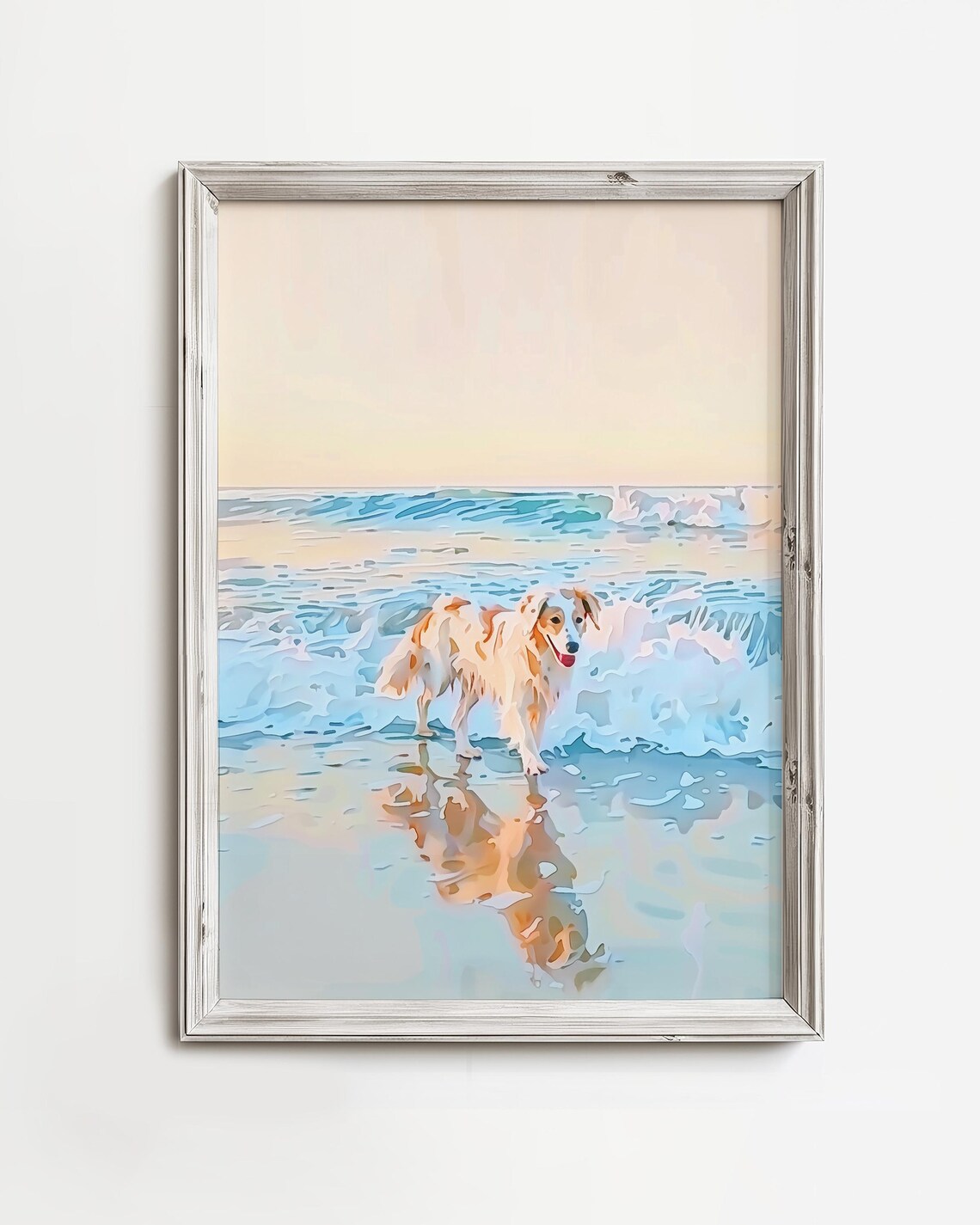 Happy Australian Shepherd in Ocean Watercolor Art Print