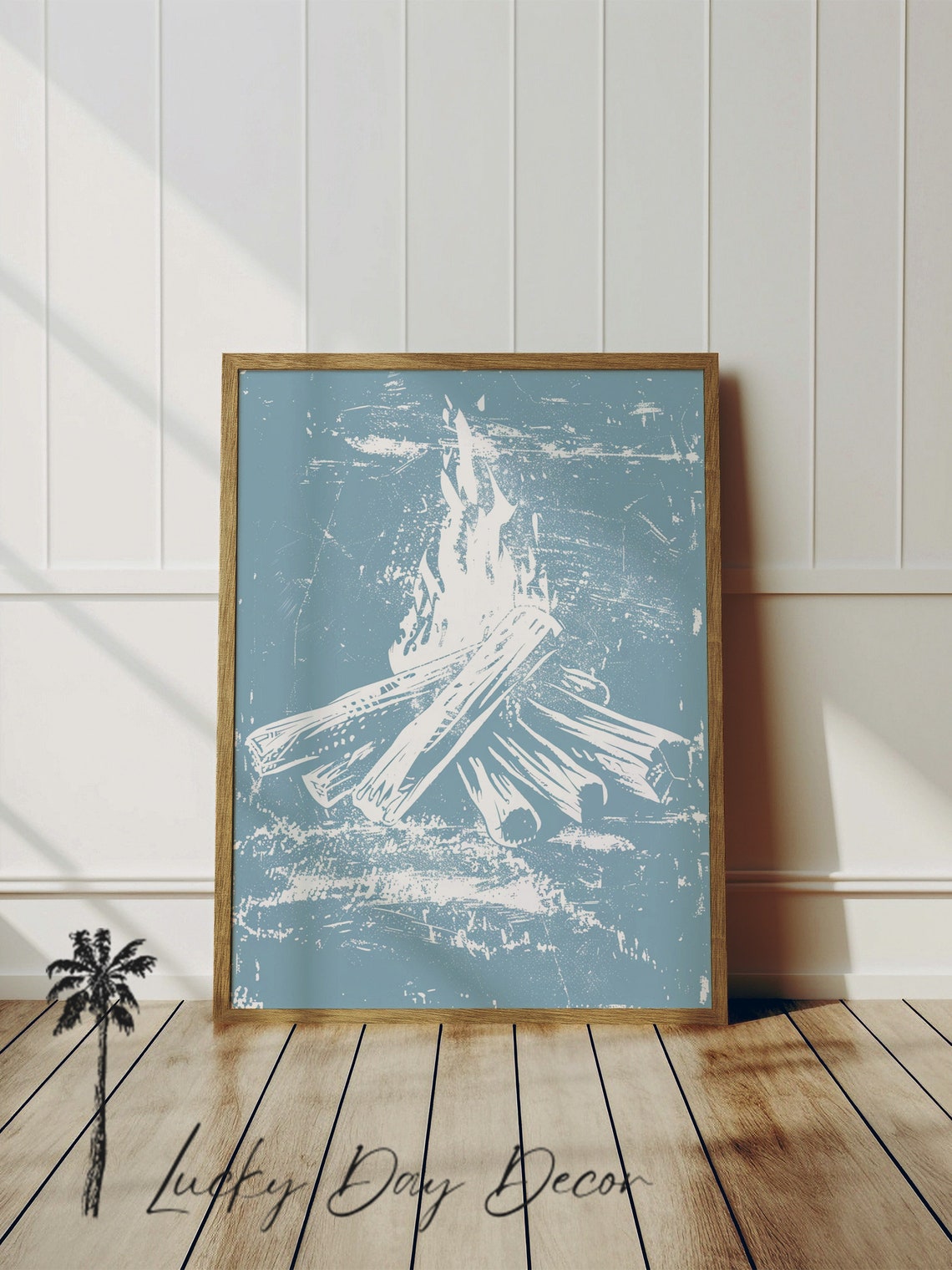 Calming Campfire Relaxing Beach Art Coastal Bed Bath Room Soft Turquoise Fun Imagery Fire Ocean