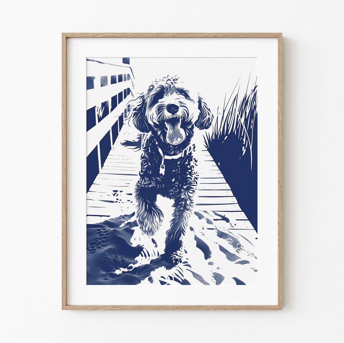 Doodle Boardwalk Stroll Coastal Dog Life Art Print