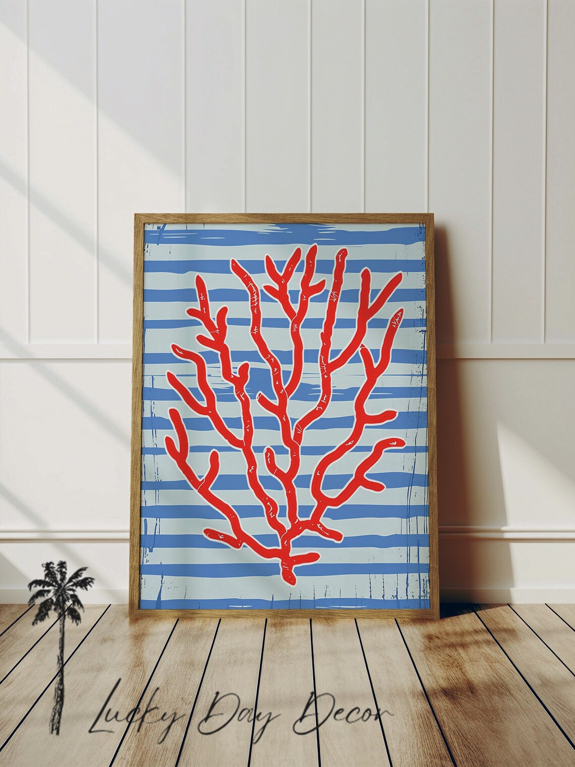 Ocean Coral on Blue Sea Life Decor, Art Print