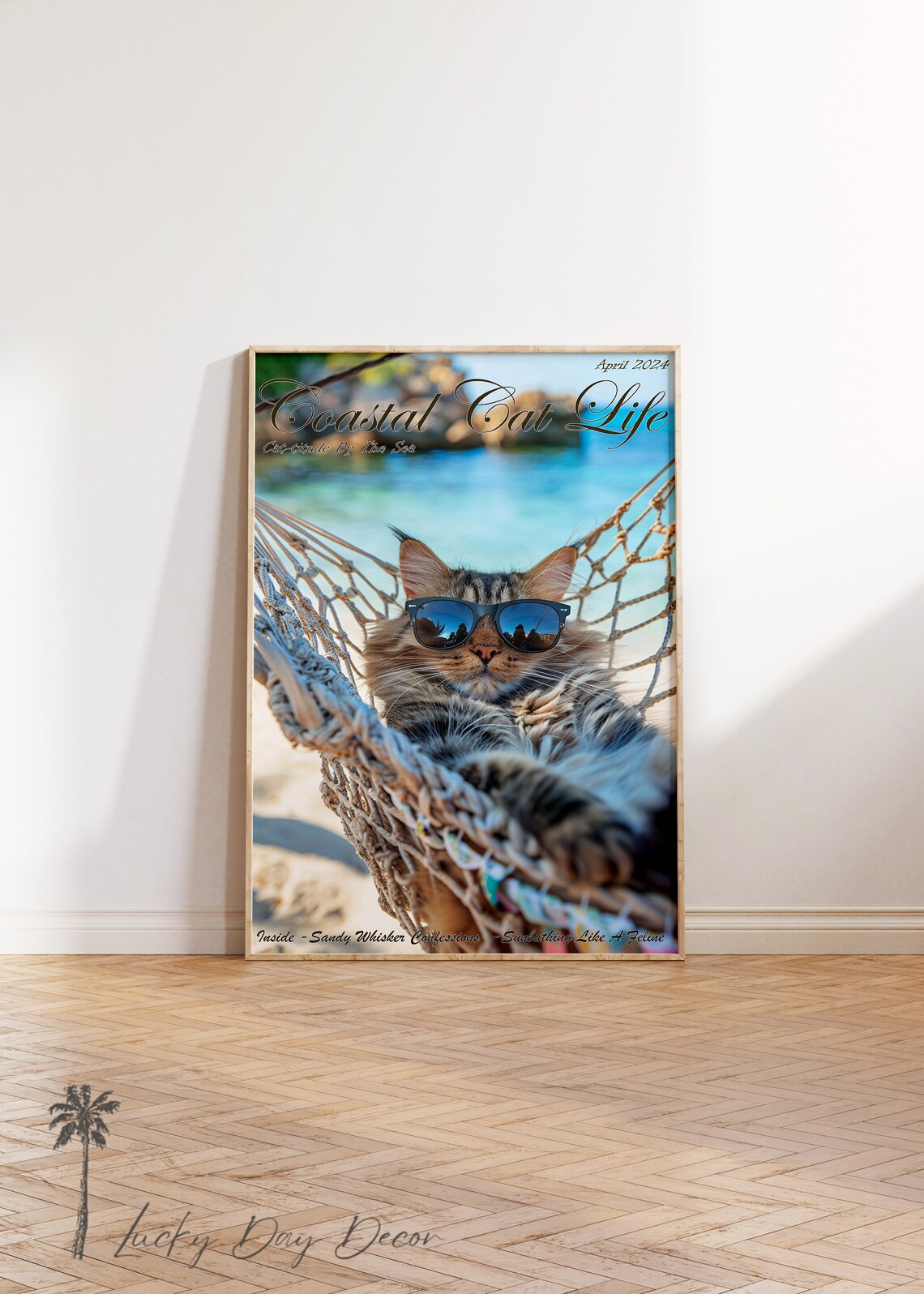 Coastal Cat Life, Humorous Beach Cat Art Print