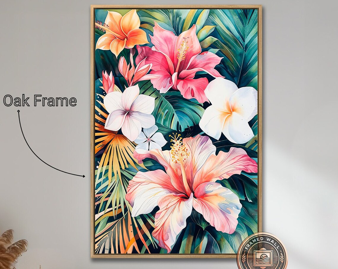 Tropical Hibiscus Flowers Botanical Wall Art Print