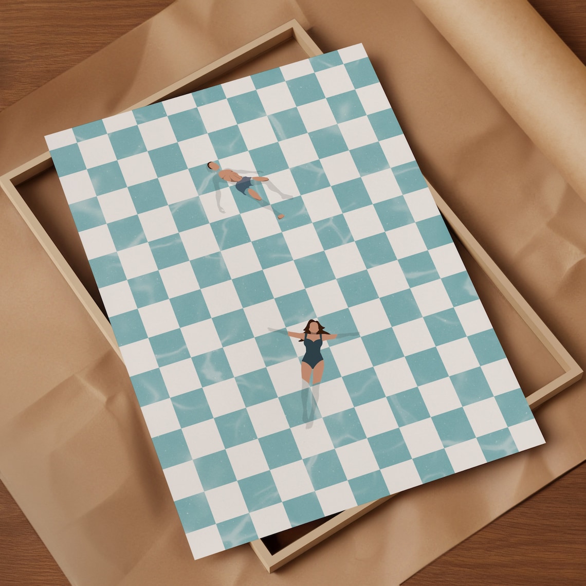 People At Pool Retro Checkerboard Summer Art Print - Image 4