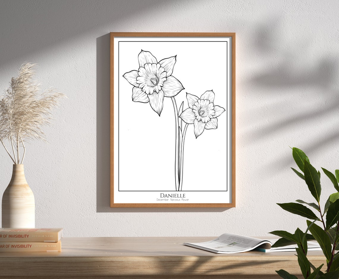 Rachel Personalized August Poppy Flower Black and White Line Poster - Image 3