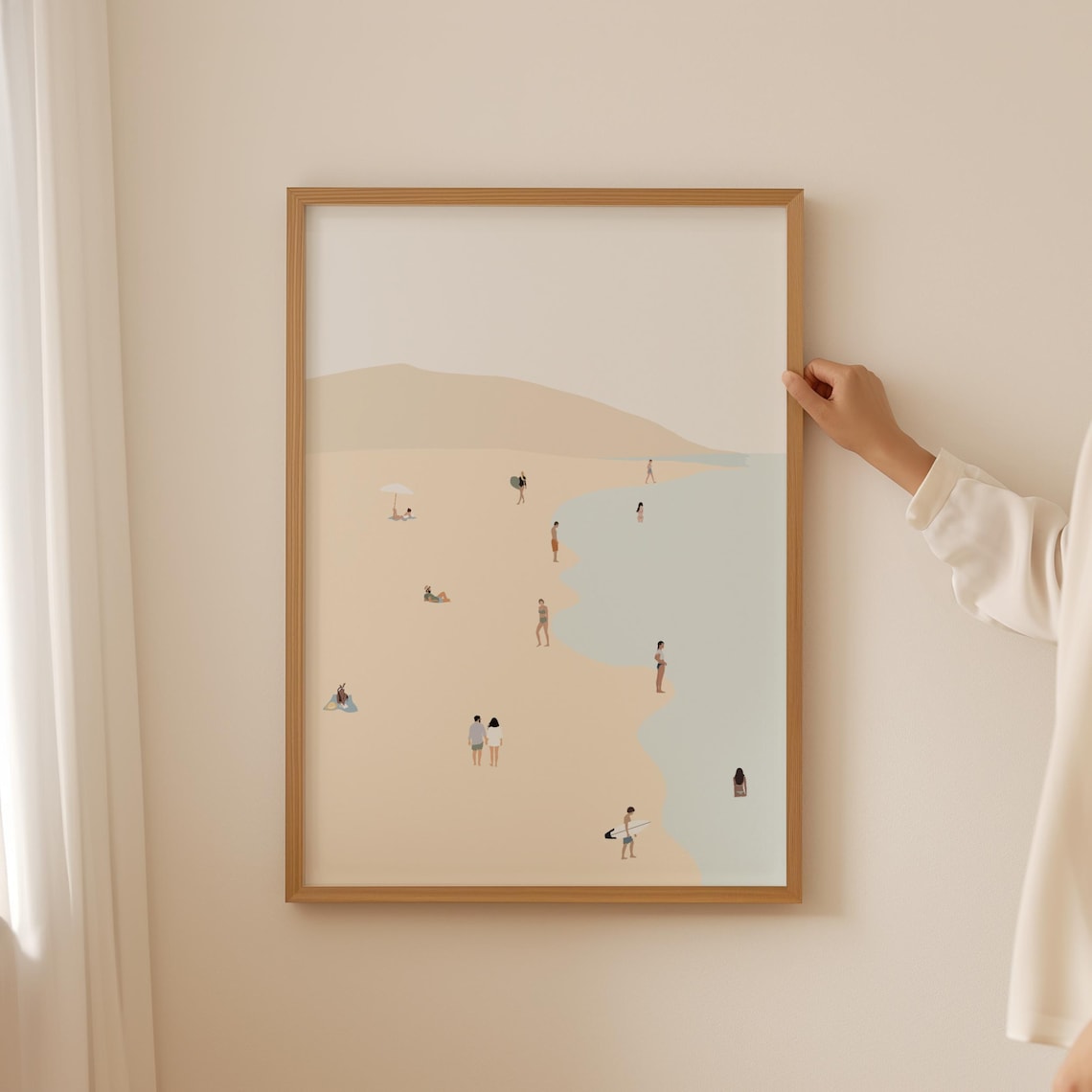 Minimalist Beach Day People Swimming Vintage Poster