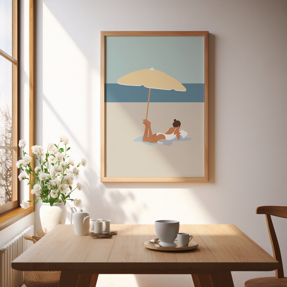 Woman Reading At Beach Minimalist Summer Poster - Image 3