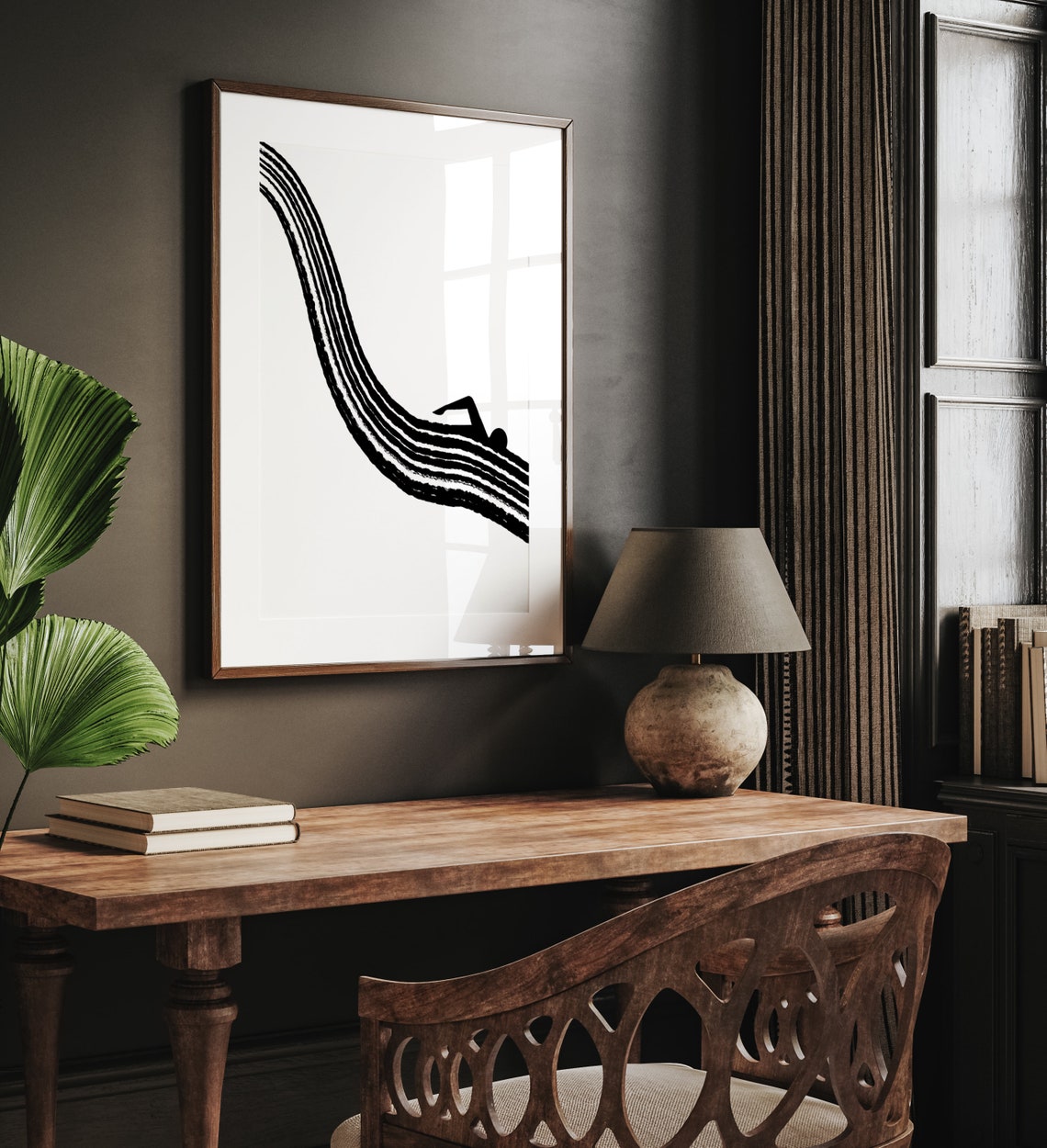 Black And White Swimmer Brushstroke Wave Minimalist Art Poster - Image 3
