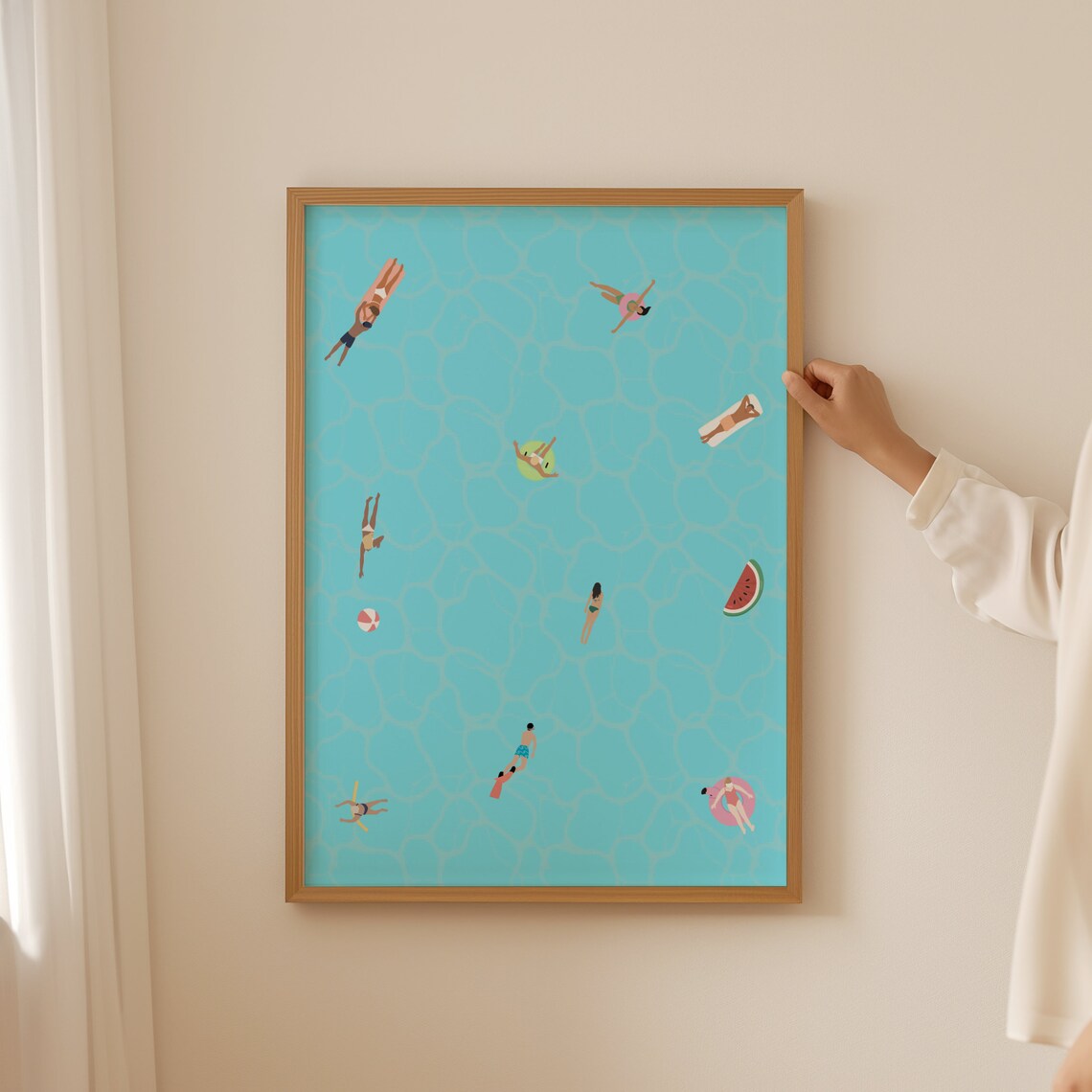 Tiny People In Swimming Pool Minimalist Summer Poster