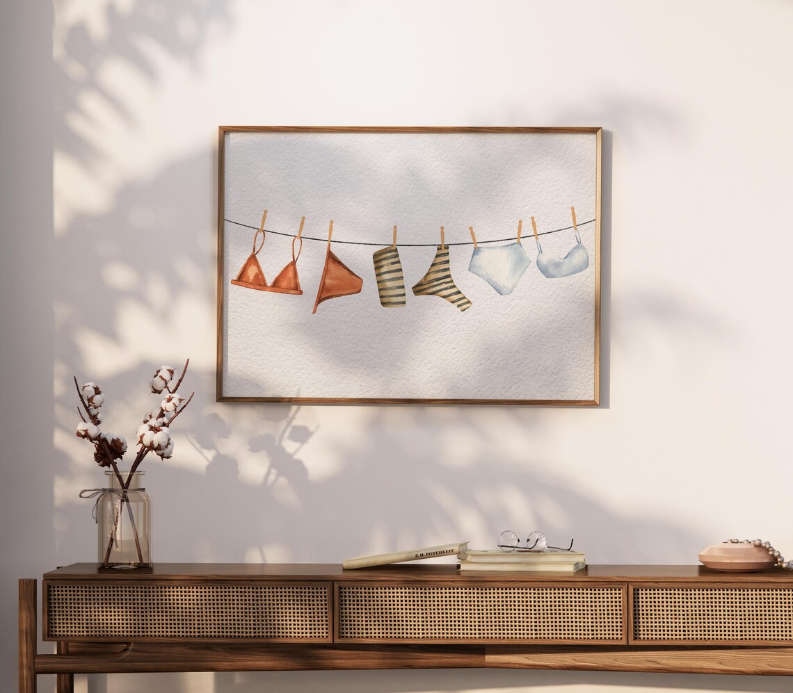 Bathing Suits Clothesline Vintage Beach Bathroom Art Print - Image 3