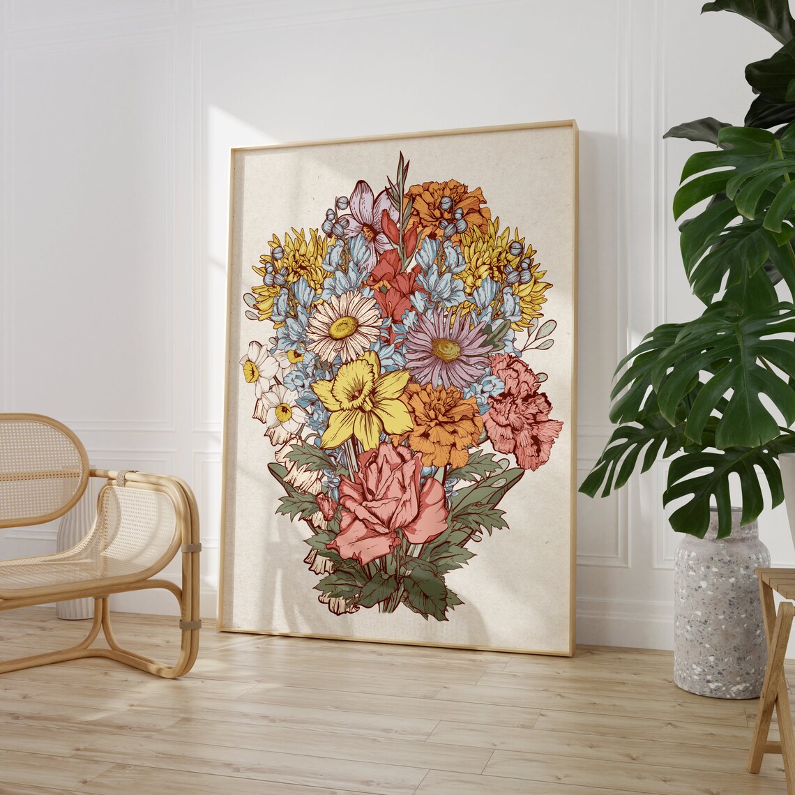Personalized Family Vintage Birth Flower Bouquet Custom Art Poster - Image 3