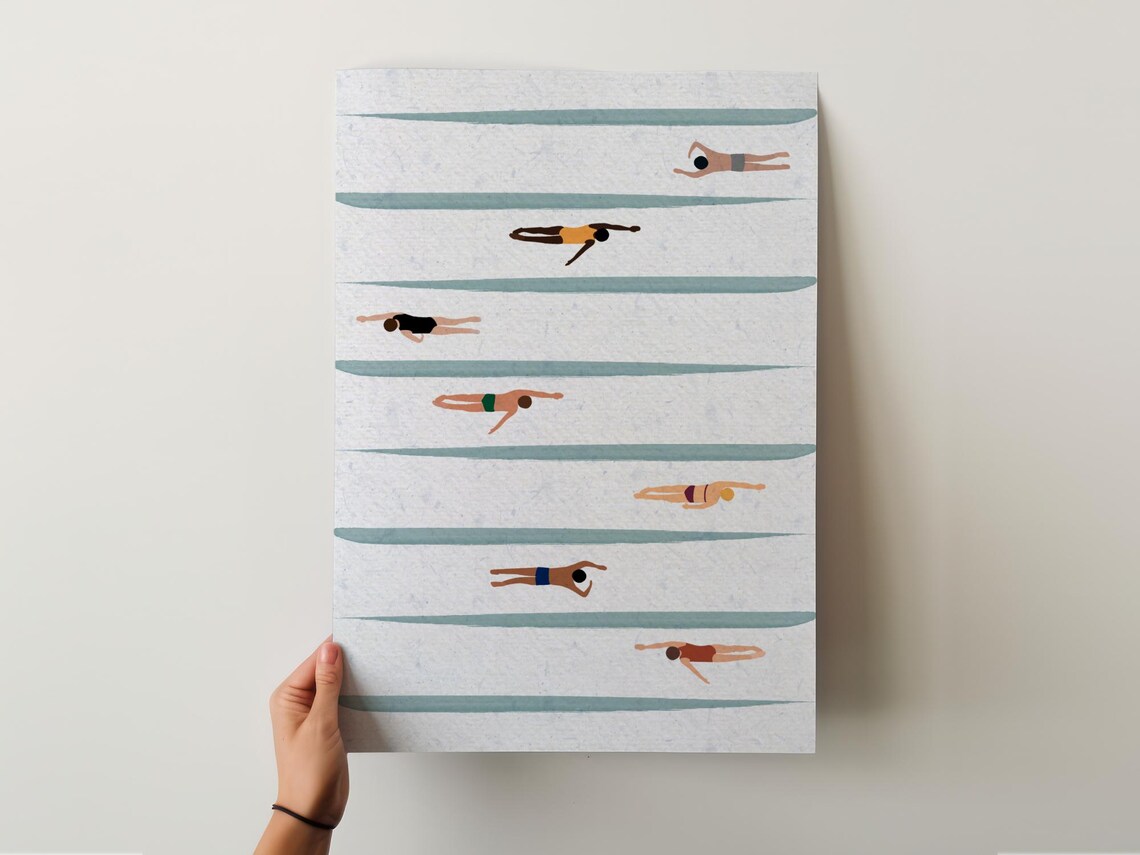 Tiny Swimmers Swimming Pool Print, Minimalist Summer Poster - Image 3