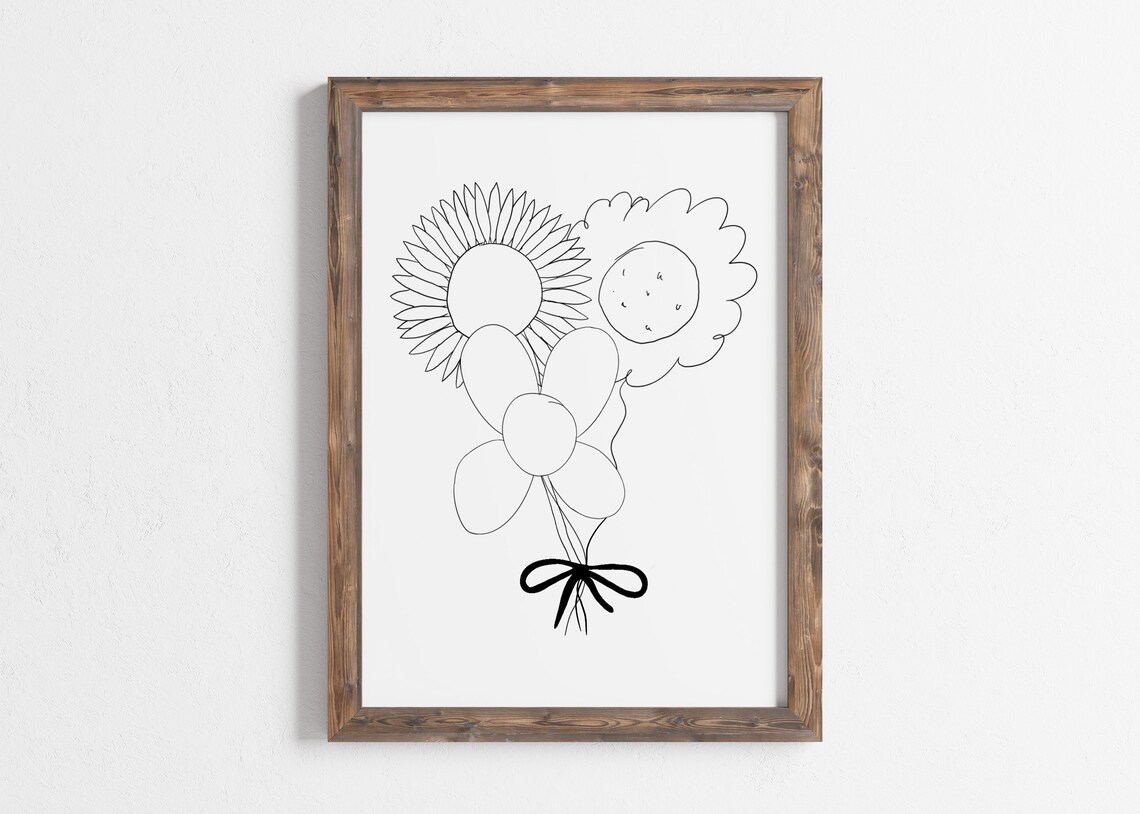 Family Doodle Bouquet Line Art Whimsical Hand Drawn Flowers Poster - Image 2