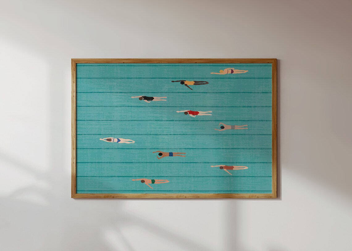 People Swimming in Pool Cute Summer Art Print - Image 4