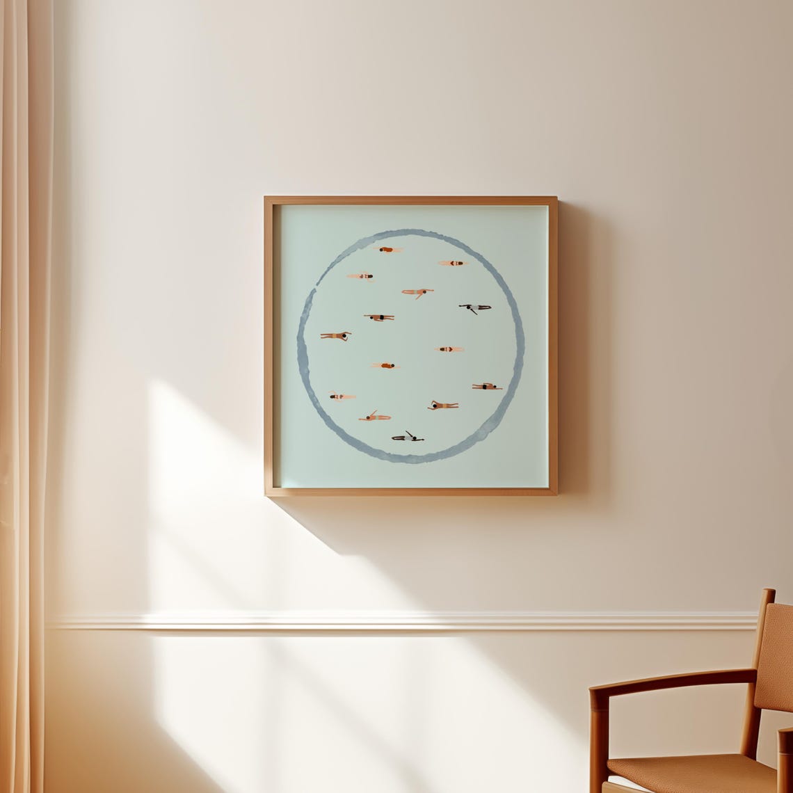 Tiny Swimmers Circle Minimalist Blue Water People Art Poster - Image 4