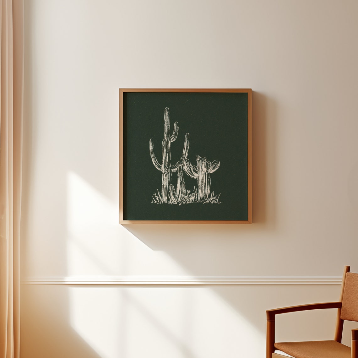 White Saguaro Cactus Line Art Dark Green Southwest Desert Poster - Image 2