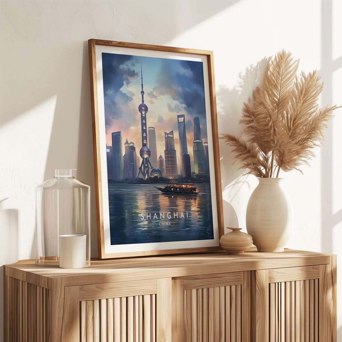 Shanghai China Skyline Oriental Pearl Tower Dusk Travel Poster - Image 2