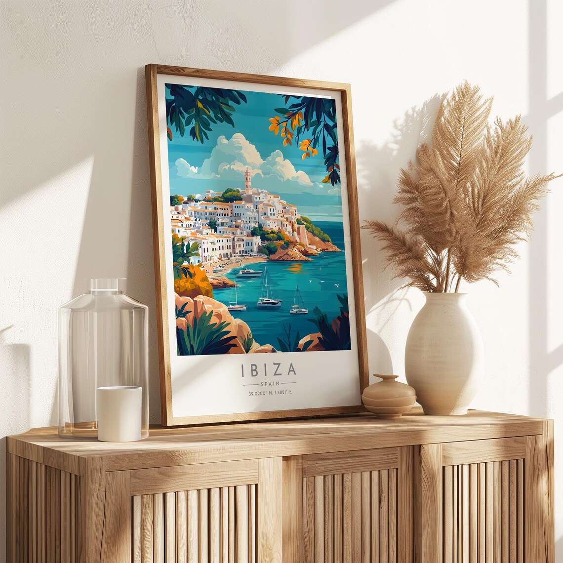 Ibiza Old Town White Buildings Sailboats Spain Travel Poster - Image 3