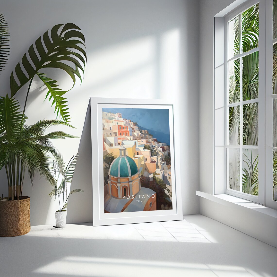 Positano Italy Church Dome Amalfi Coast Golden Sunset Glow Poster - Image 4