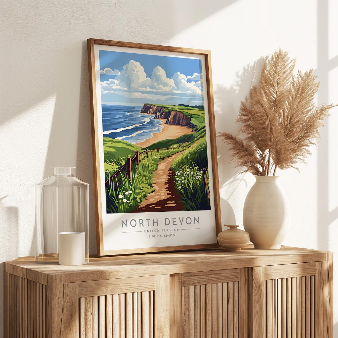 North Devon Coastal Cliffs Golden Beach Grassy Path Travel Poster - Image 3