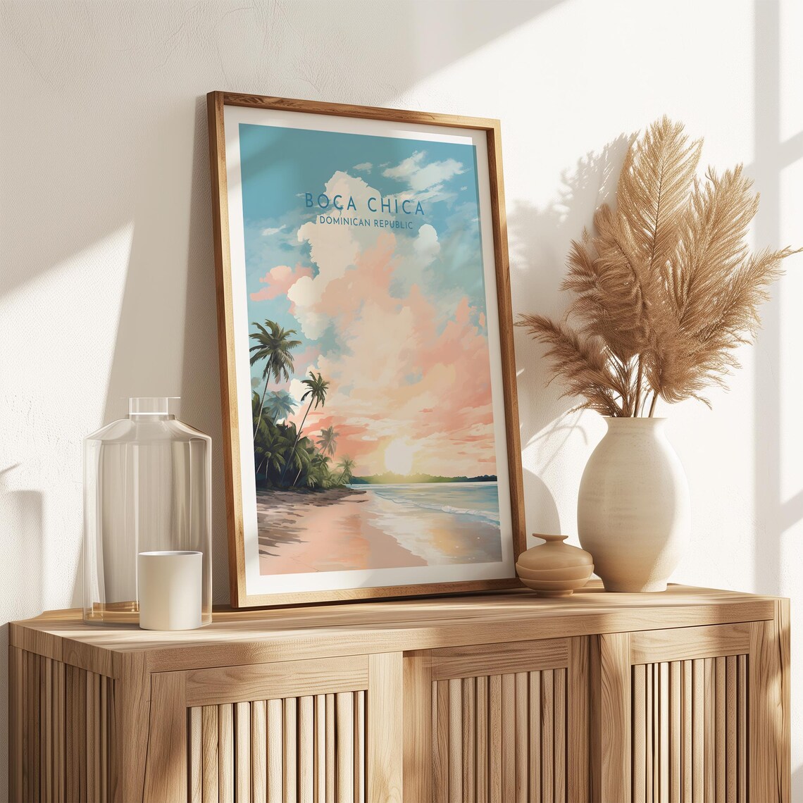 Boca Chica Dominican Republic Sunset Palm Beach Pink Sky Poster - Image 2