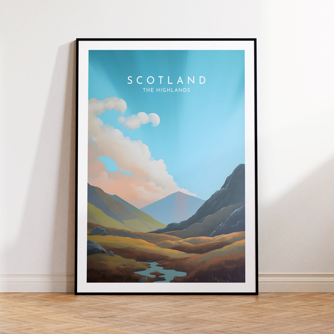 Scotland Highlands Mountain Glen Golden Moor Winding Stream Poster