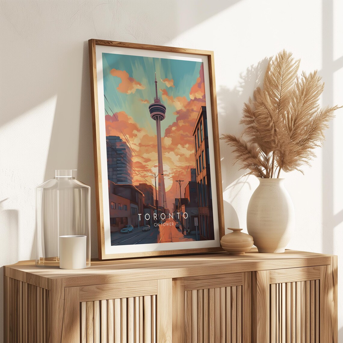 Toronto CN Tower Sunset Street Blazing Orange Skyline Art Poster - Image 2