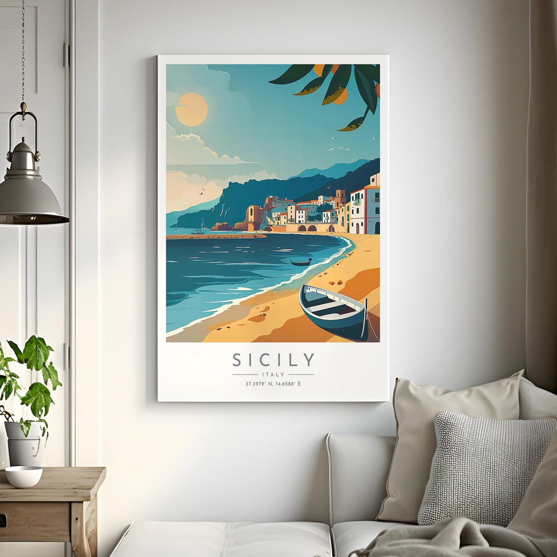 Sicily Golden Beach Coastal Town Italy Seaside Travel Poster - Image 2