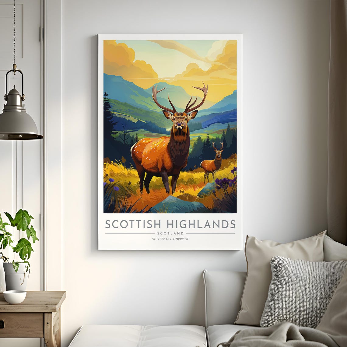 Scottish Highlands Red Deer Stag Wildlife Mountain Valley Print - Image 2