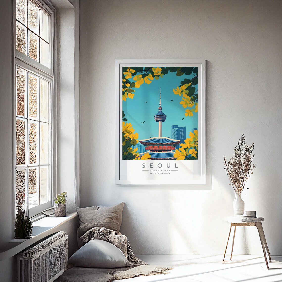Seoul N Seoul Tower Palace Roof Autumn Gold Korea Travel Poster - Image 4