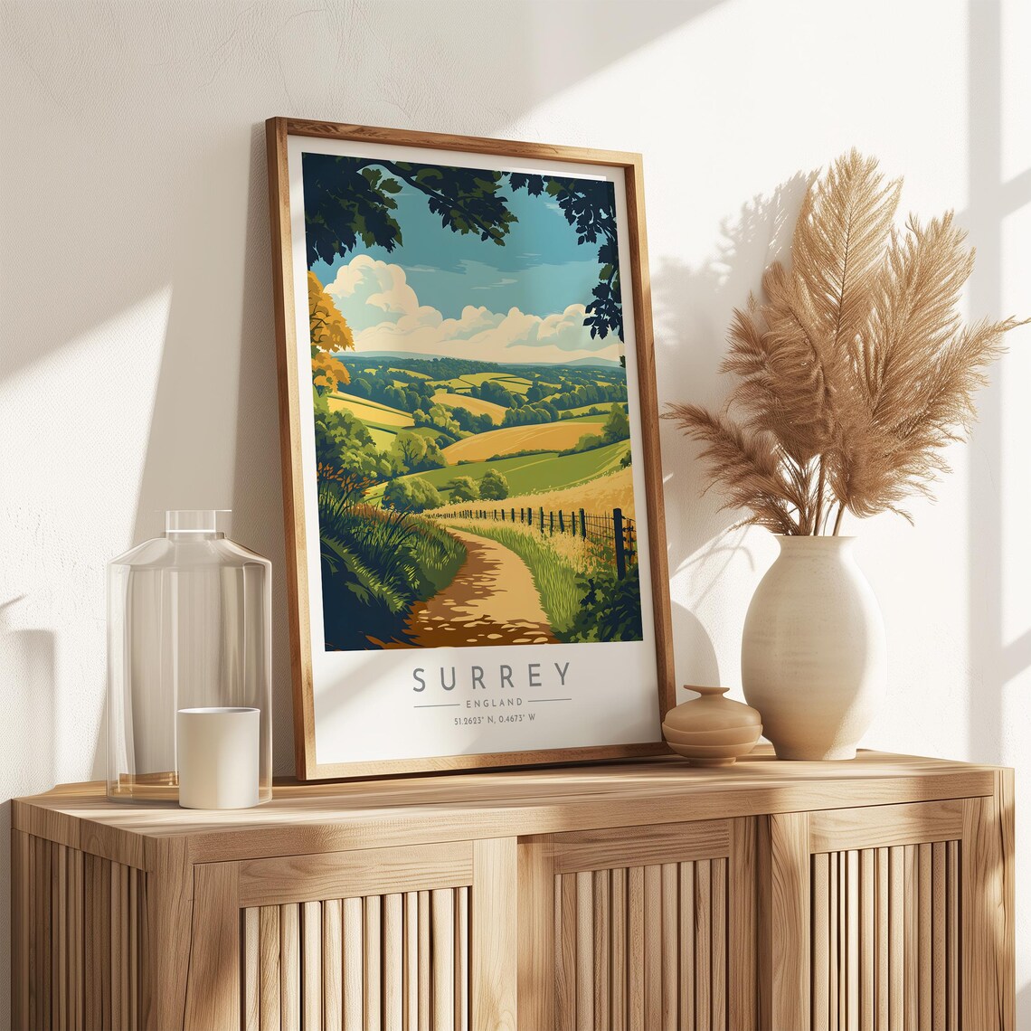 Surrey England Golden Wheat Fields Rustic Fence Country Poster - Image 3