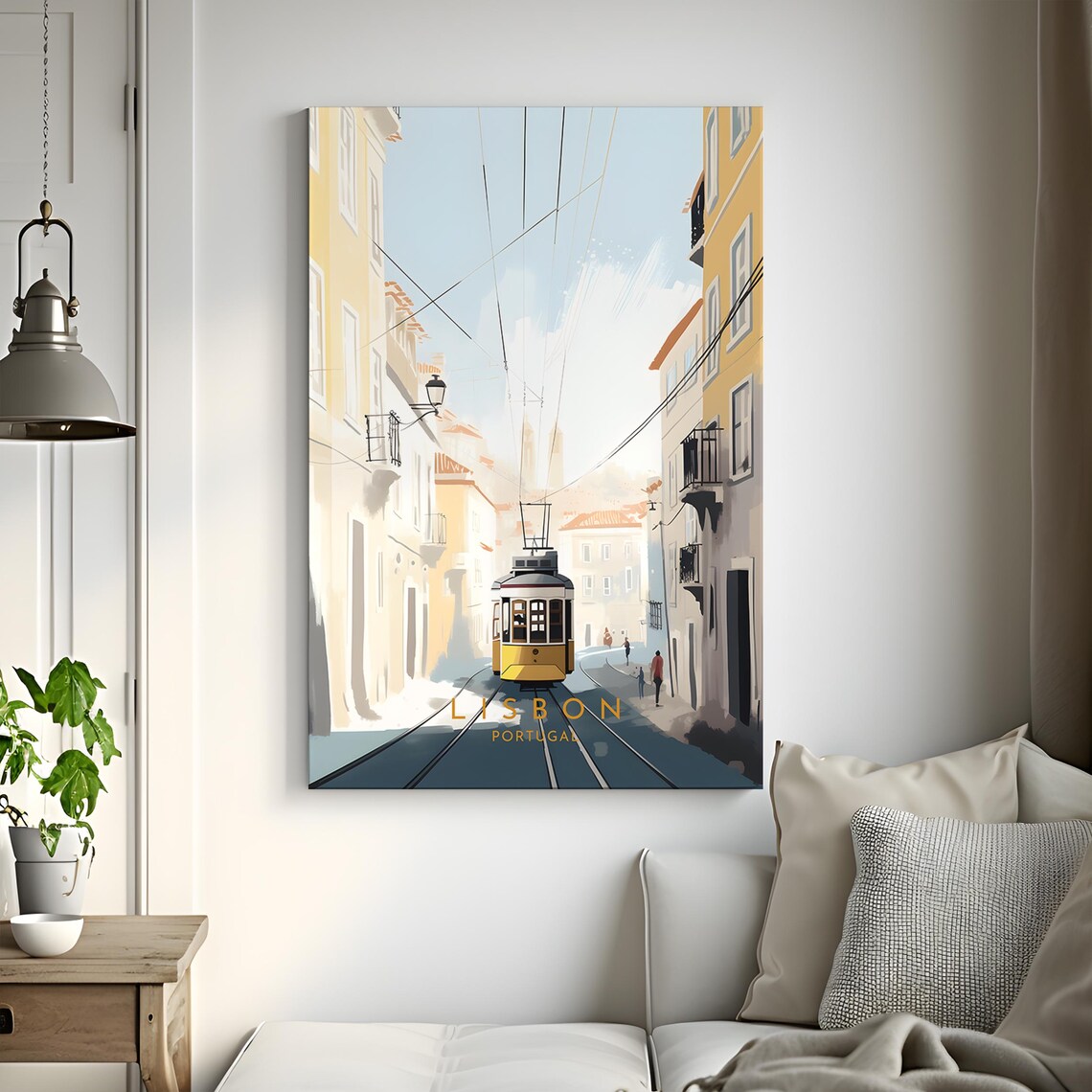 Lisbon Portugal Iconic Yellow Tram Historic Sunlit Street Poster - Image 3