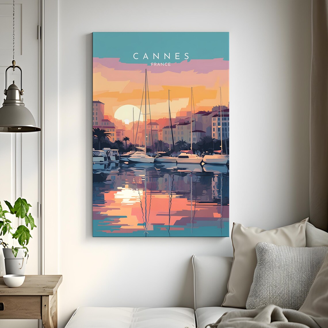Cannes France Marina Sunset Sailboats Harbor Riviera Travel Poster - Image 3