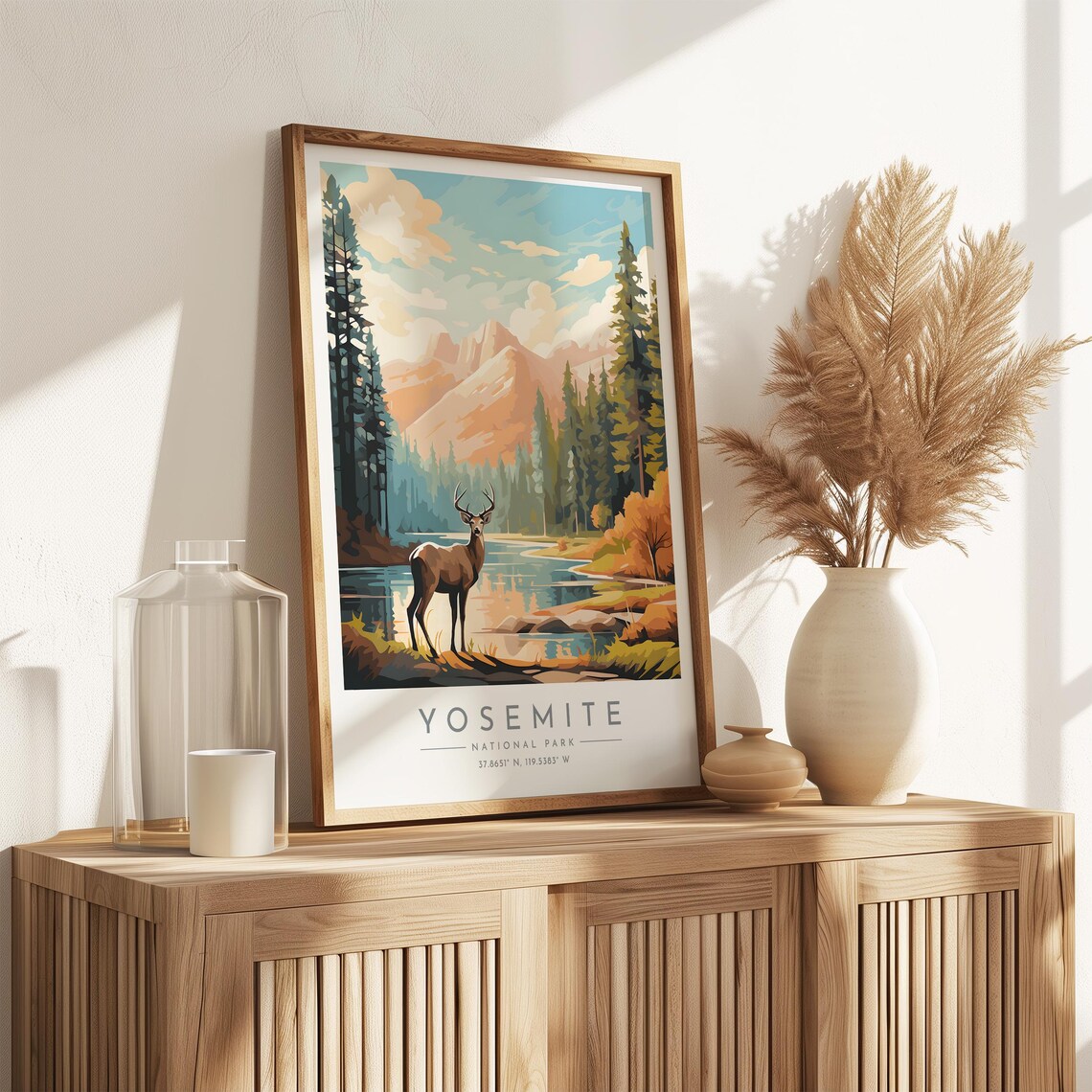 Yosemite National Park Lakeside Deer Calm Morning Lake Poster - Image 3