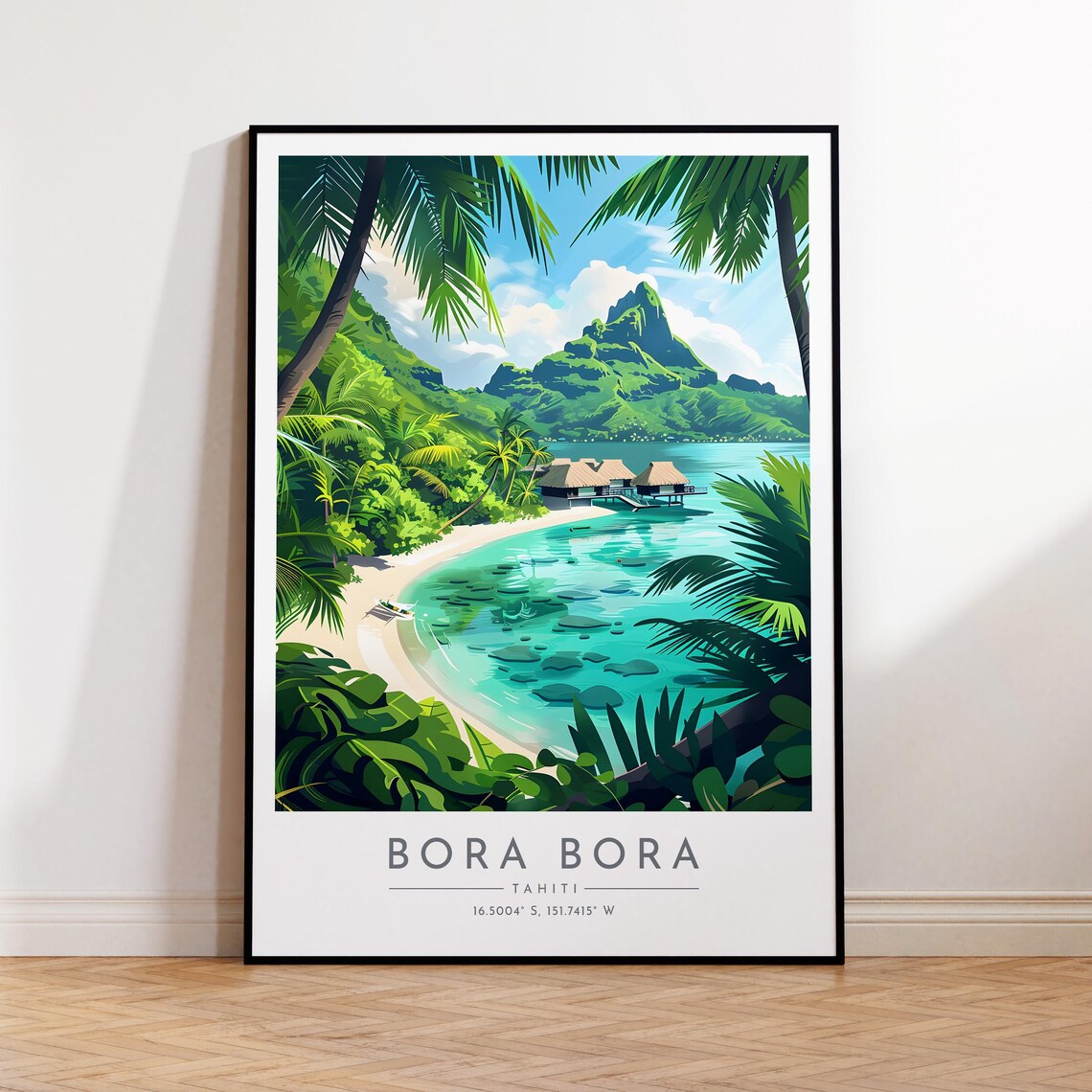 Bora Bora Tahiti Tropical Beach Overwater Bungalows Lagoon Poster