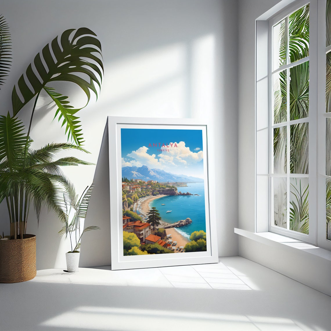 Antalya Turkiye Turquoise Bay Beach Cliffs Mountain View Poster - Image 4