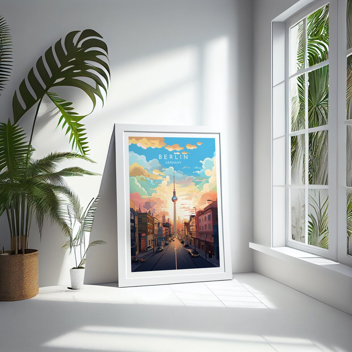 Berlin Germany TV Tower Street Pastel Clouds City View Poster - Image 4