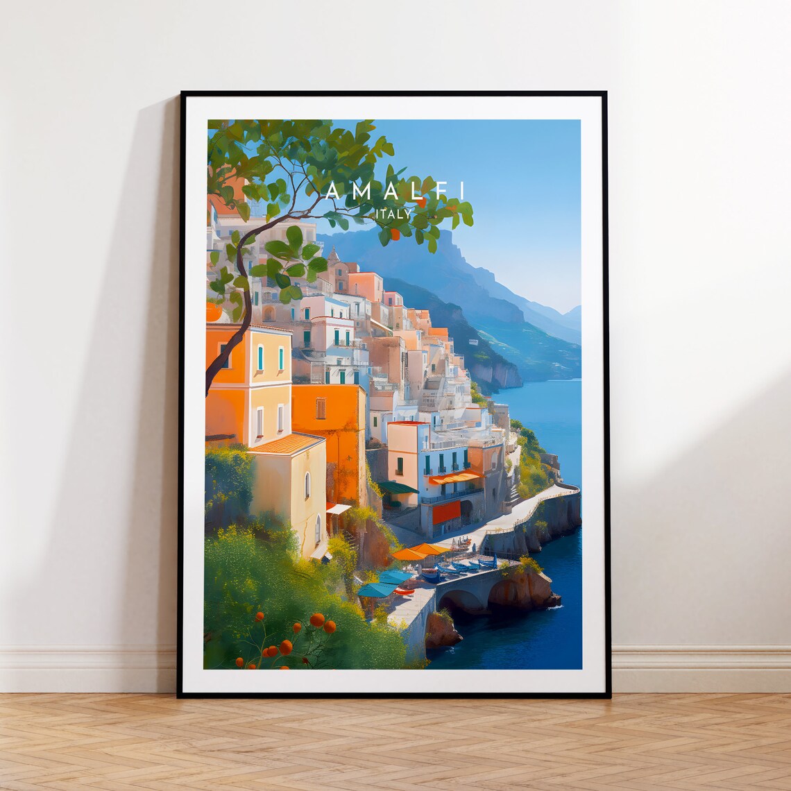 Amalfi Coast Italy Cliffside Village Blue Sea Coast Travel Poster