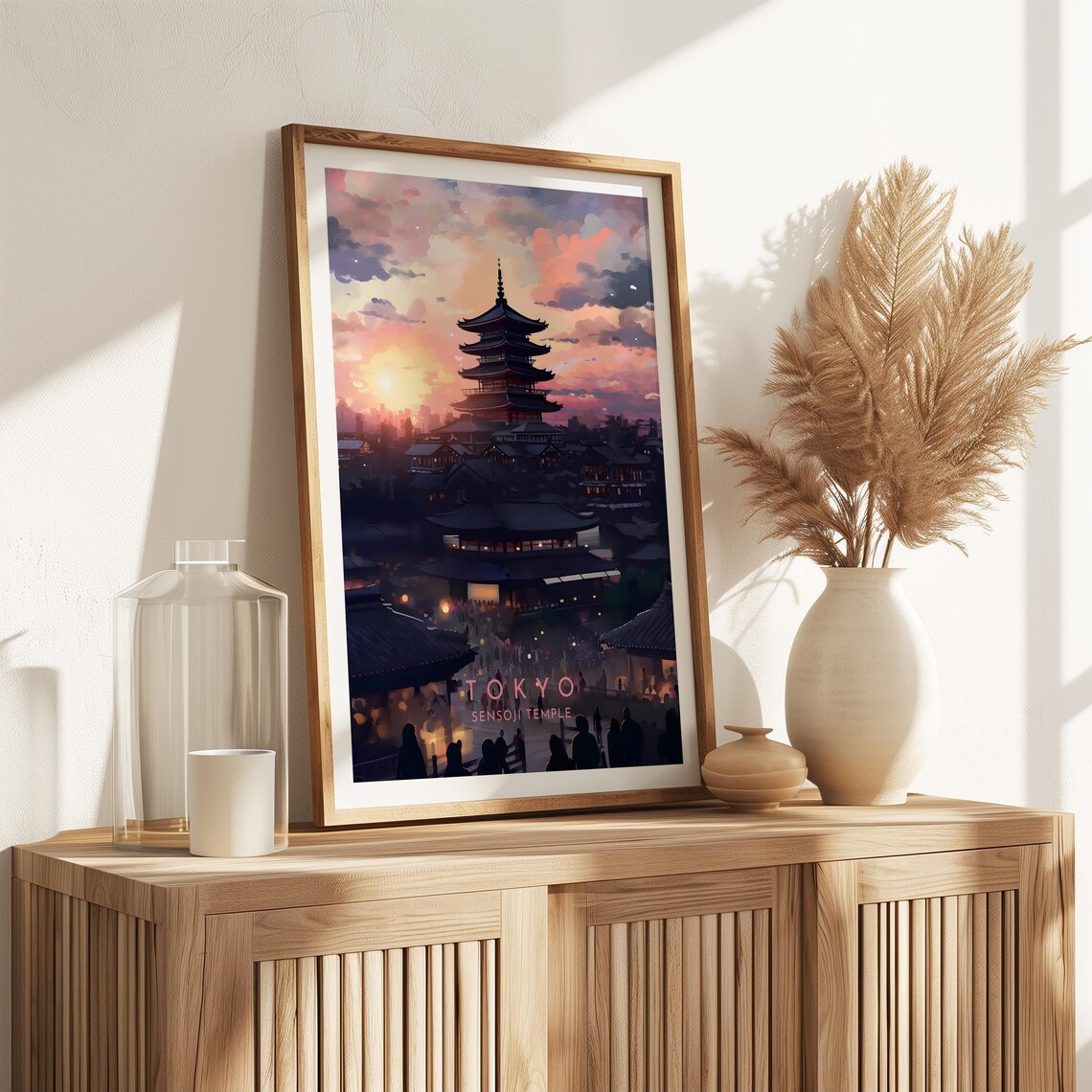 Tokyo Sensoji Temple Sunset Japan Travel Poster with Pagoda Glow - Image 2